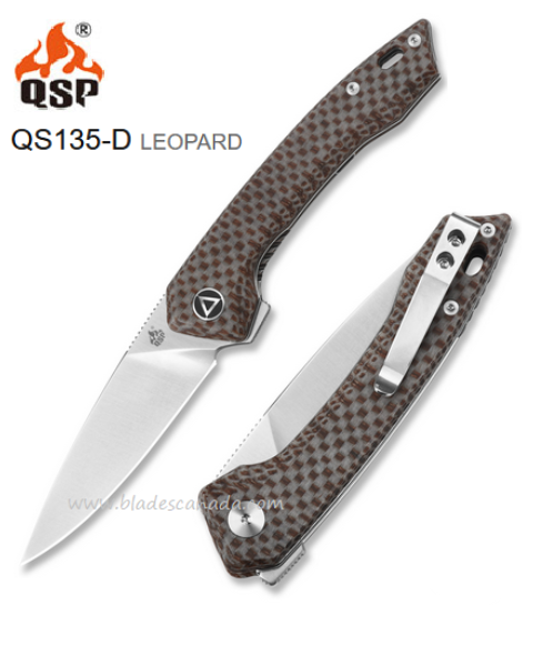 QSP Leopard Flipper Folding Knife, 14C28N Sandvik, Micarta, QS135-D